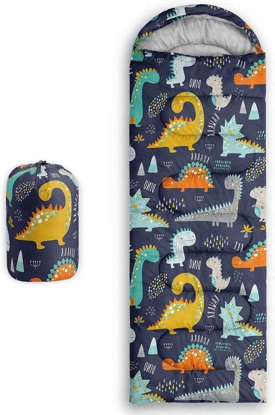 Kinderslaapzak - Draagbare slaapzak - Kamperen en wandelen - Waterdicht en koud weer - 80 x 230 cm - Dinosaurus