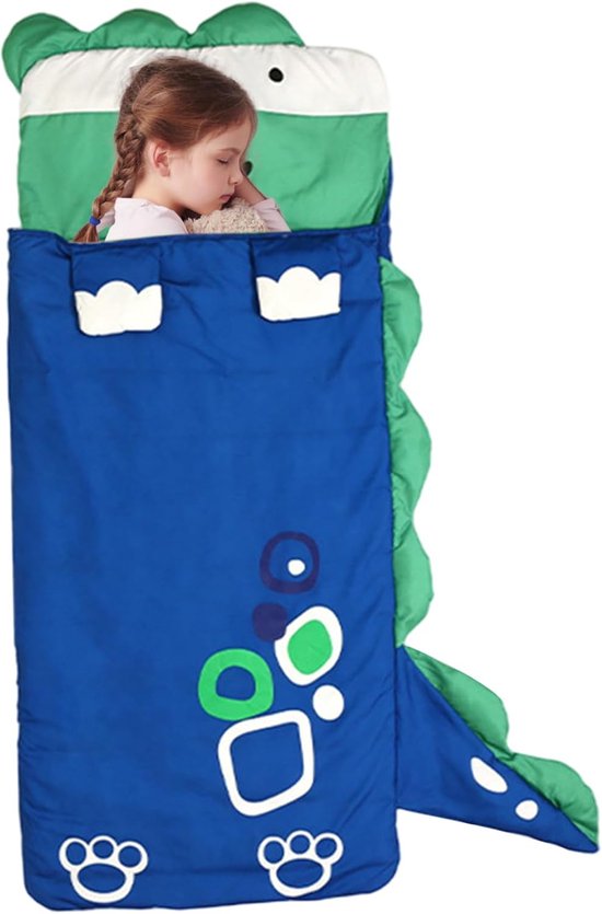 Kinderslaapzak - Kamperen slaapzak kind - Dekenmodel - Cartoon Dinosaurus - 24x63 Inch Formaat - Opvouwbaar met Rits - Voor Outdoor Avontuur - Camping - Picknick - Reis - Comfortabel en Makkelijk mee te Nemen van Thecotomy