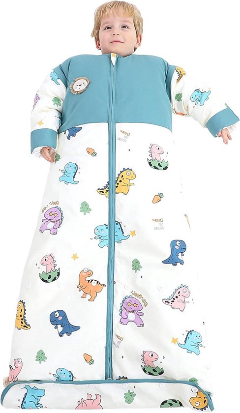 Kinderslaapzak met Afneembare Mouwen - Biologisch Katoen - Dinosaurus Design - Maat L van Merkloos