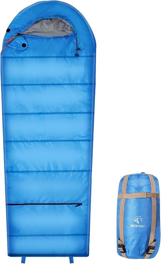 Kinderslaapzak met Hoed en Opbergzak, Katoenen Vulling, Geschikt voor Buiten, 170 x 65/50 cm, Ideaal voor Kamperen en Reisavonturen