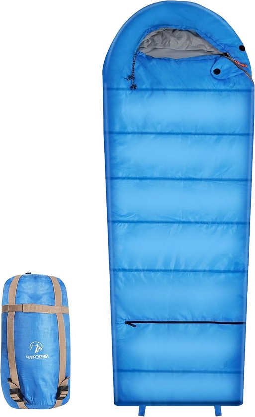 Kinderslaapzak met Hoed en Opbergzak, Katoenen Vulling, Geschikt voor Buitenavonturen, 170 x 65/50 cm, Comfortabel en Ademend