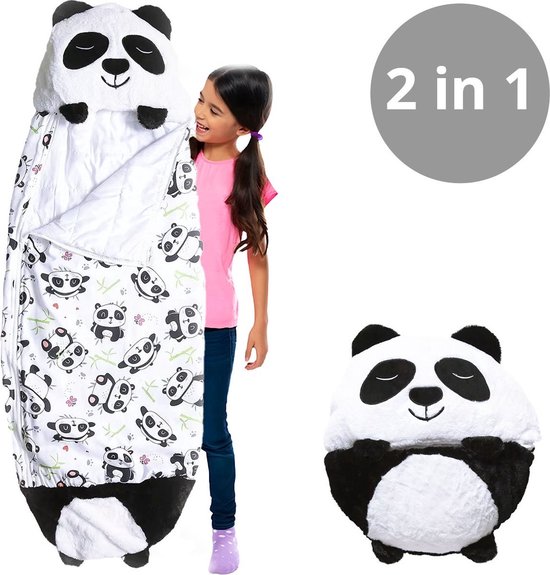 Kinderslaapzak Panda tot 12 Jaar - Met Ingebouwd Kussen & Extra Beenruimte - Wasbaar in Wasmachine - Geschikt tot 150 cm Lichaamslengte - Maat L van LittleDutchy