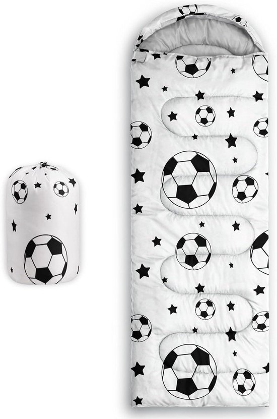 Kinderslaapzak - Slaapzak buiten - Kamperen en wandelen - Waterdicht en koudebestendig - 80 x 230 cm - Voetbal thema