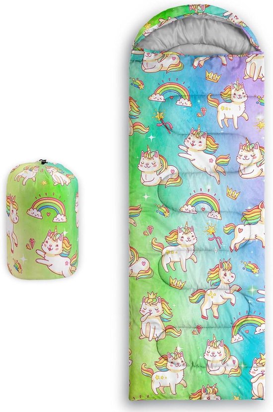 Kinderslaapzak - Slaapzakken voor kinderen - Kamperen en wandelen - Waterdicht en koudebestendig - 80 x 230 cm - Eenhoorn