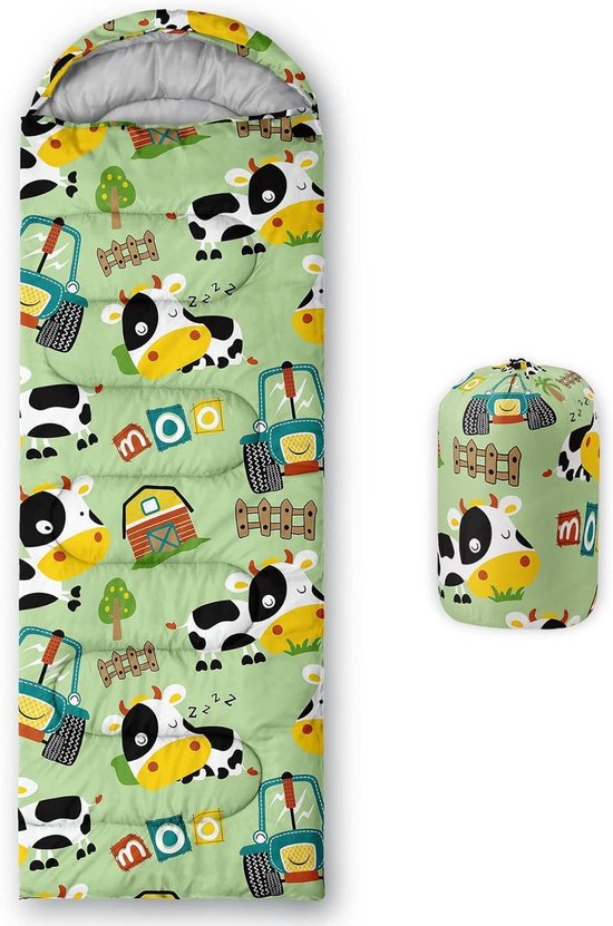 Kinderslaapzak voor jongens en meisjes met schattige berenprint - Lichtgewicht, warm en waterdicht voor kamperen en wandelen, ideaal voor binnen en buitengebruik