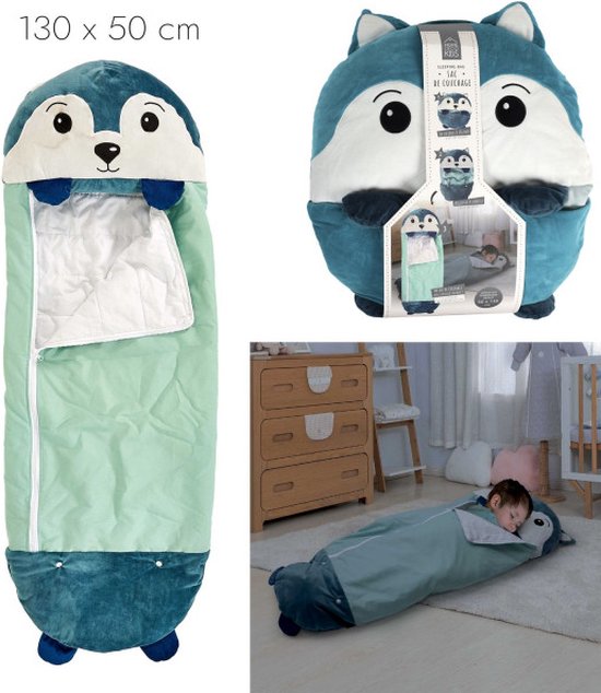 Kinderslaapzak - Wolf - 2in1 Kussen en slaapzak - kinderdecoratie - 130 x50 cm van Little Dutch