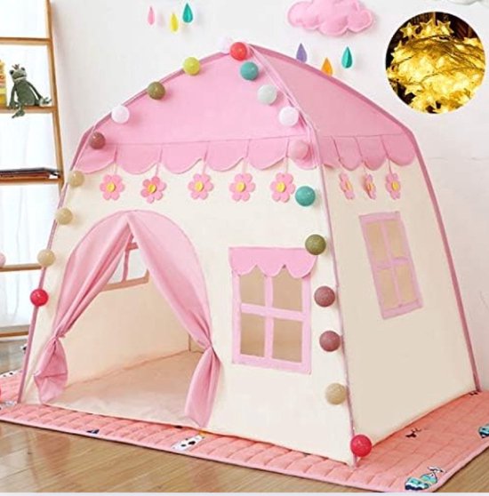 Kinderspeeltent met sterrenverlichting (roze) van Tinyland.