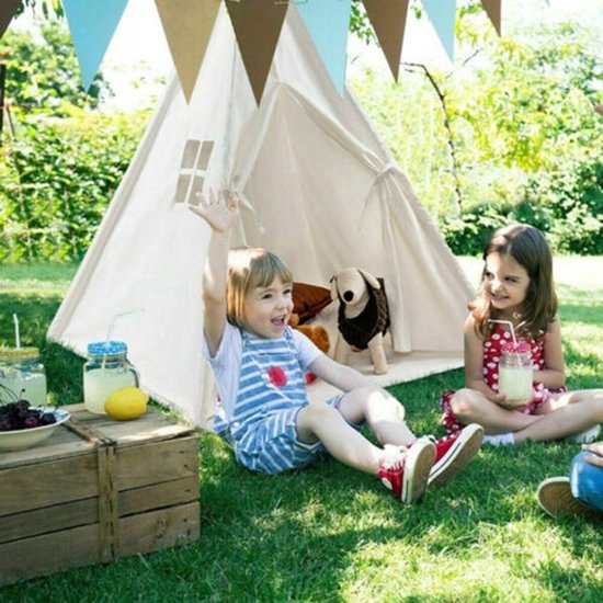 Kindertent Speelhuis - 120*120*130cm - Wit - Indian Castle House - Met Zijraam - Katoenen Canvas van Merkloos
