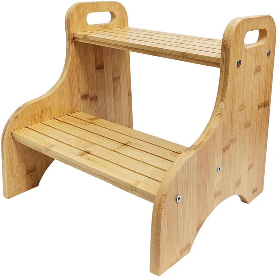 Kindertrap met 2 treden - Bamboe trapstoeltje - Antislip pads - Ideaal voor zindelijkheidstraining - ShopVlot