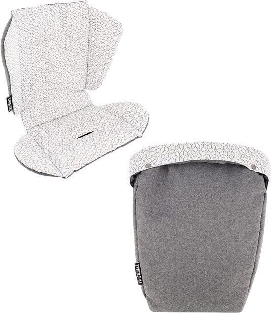 Kinderwagen Zitkussen + Voetenzak, Ademend Zachte Zitting Inzet, Comfortabele Warme Voetenzak, Slaapzak voor Liggende Buggy, Grijs