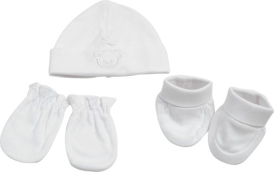 King Bear - Mutsje + krabwantjes + sokjes - Newborn set - Wit van King