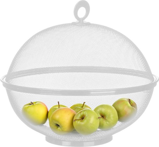 Kinvara Vliegenkap/voedselkap of Fruitschaal - rond - D28 x H12 cm - wit - anti insecten en fruitvliegjes - metaal van Kinvara