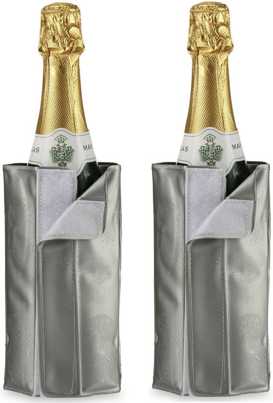 Kinvara Wijnkoeler/flessenkoeler/koelhoud hoesje - 2x - voor flessen - wijn/water/champagne - 18 cm van Kinvara