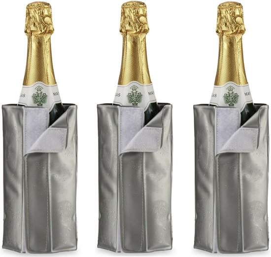 Kinvara Wijnkoeler/flessenkoeler/koelhoud hoesje - 3x - voor flessen - wijn/water/champagne - 18 cm van Kinvara