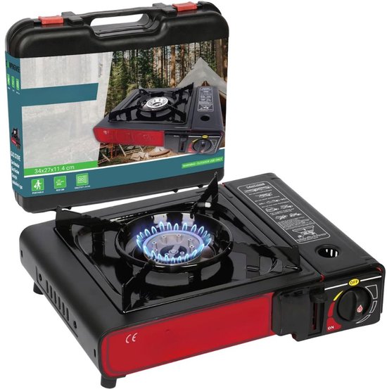 KIRA® Camping Gasstel - Gasstel - Kooktoestel Camping - Kookstel Gas Camping - Camping Gaspit - Zwart - 33cm x 28cm x 11cm