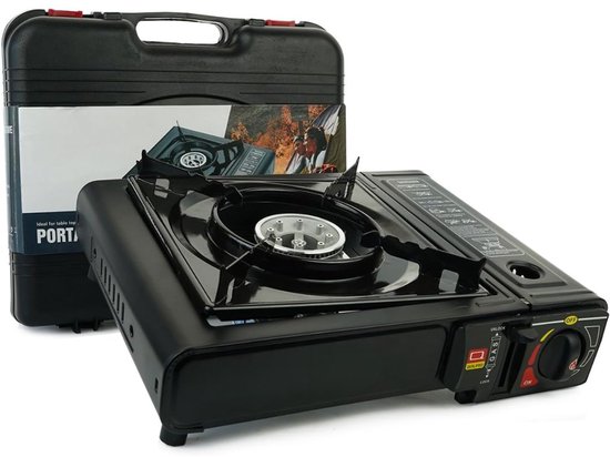 KIRA® Camping Gasstel - Gasstel - Kooktoestel Camping - Kookstel Gas Camping - Camping Gaspit - Zwart - ‎34cm x 26cm x 8cm van Kira