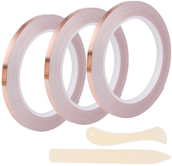 Kit voor Glas-In-Lood Ambachten, 5mmx60m 3 Rollen Zelfklevende Geleidende Tape met 2st Gereedschapbenodigdheden voor EMI-Afscherming Elektrische Reparatie Papiercircuits