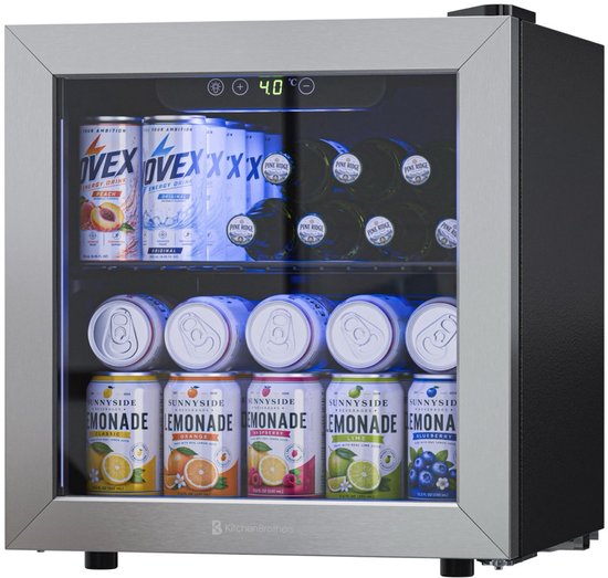 KitchenBrothers Drankkoelkast - 36L - Mini Koelkast - Glazen Deur - Minibar - 60 Blikjes - Zwart van KitchenBrothers