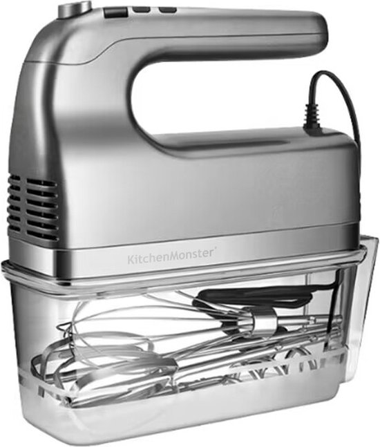 KitchenMonster® Handmixer - Mixer met 9 Snelheden en Timer - 2 Kloppers & 2 Deeghaken & Garde & Opbergbak van KitchenMonster®
