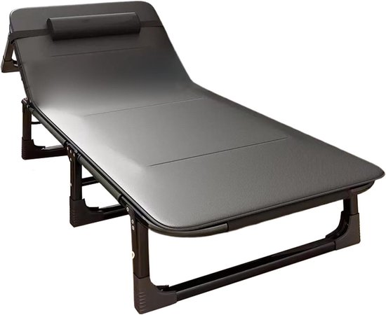 Klapbed met Matras - Logeerbed Buiten - Comfortabel Slapen - Verstelbare Rugleuning - 170 x 56 x 28 cm - Zwart