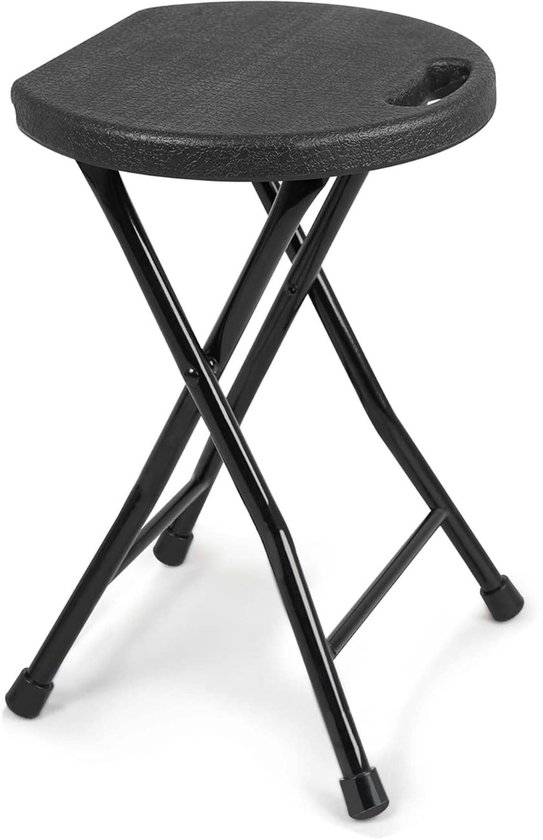 klapkruk, tot 250 kg belastbaar, draagbare opvouwbare kruk met draaggreep, lichte en duurzame kruk met antislipvoeten voor tuin, indoor/outdoor, zwart, 1,45 cm hoog