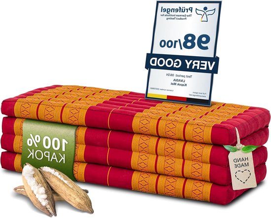 Klapmatras - Gastenmatras Plooibaar - Ontspannen Buiten - Natuurlijke Kapokvulling - 200x110x8cm - Rood/Geel