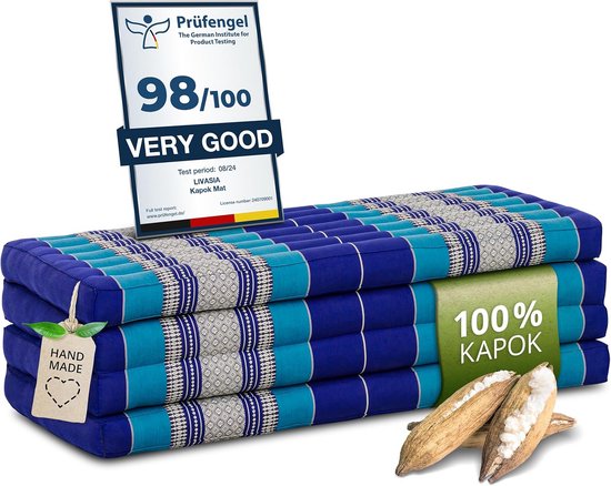 Klapmatras - Gastenmatras Plooimatras - Ontspannen en Slapen - Natuurlijke Kapokvulling - 200x110cm - Blauw