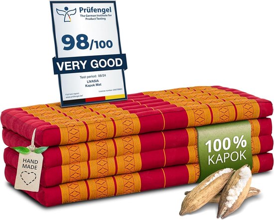 Klapmatras - Gastenmatras Plooimatras - Ontspannen en slapen - Natuurlijke kapokvulling - 200x110x8cm - Rood Geel