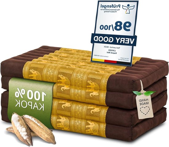 Klapmatras Kapok - Gastematras Vouwmatras - Kamperen Reizen - Natuurlijk Gevuld - 200x80x8 cm - Bruin Goud