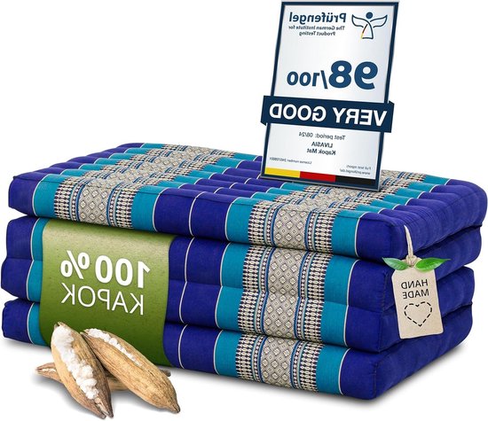 Klapmatras Kapok - Gastenmatras Plooibaar - Kamperen en Relaxen - Natuurlijk en Duurzaam Gevuld - 200x80x8cm - Blauw van Merkloos