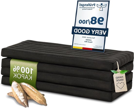 Klapmatras Kapok - Gastenmatras Plooibaar - Ontspannen en Slapen - Natuurlijke Kapokvulling - 200x110x8cm - Zwart Uni