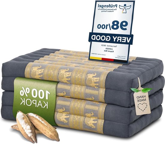 Klapmatras Kapok - Gastenmatras Plooibaar - Veelzijdig Gebruik - Natuurlijk Gevuld - 200x80x8cm - Grijs Olifant van Merkloos