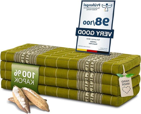 Klapmatras Kapok - Gastenmatras Plooimatras - Ontspannen en Slapen - Natuurlijk Gevuld - 200x110x8 cm - Groen