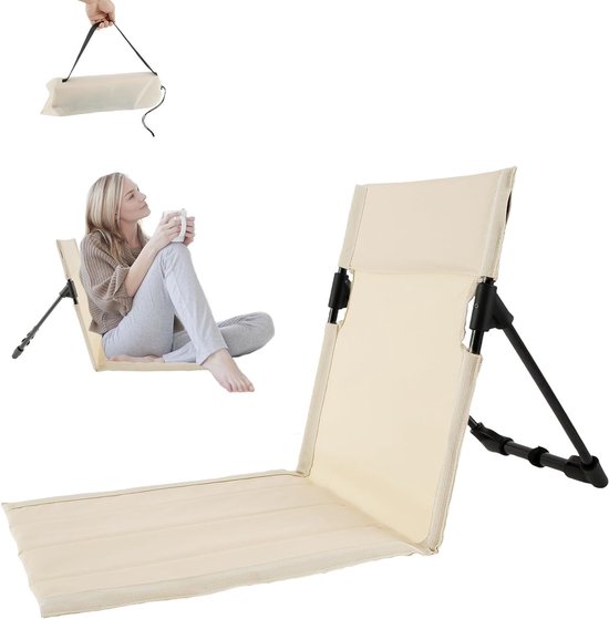 Klapstoel - Campingstoel - Opvouwbare Strandstoel - Draagbare Ligstoel voor Volwassenen - Verstelbare Rugleuning - Lichtgewicht - Incl. Opbergtas - Khaki