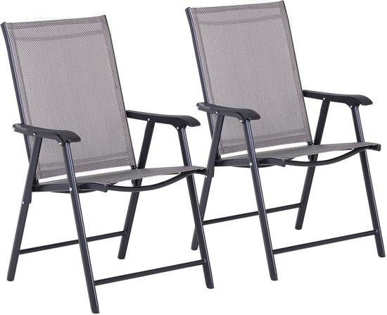 Klapstoel met armleuningen, set van 2, campingstoel, visstoel, metaal, grijs, 58 x 64 x 94 cm