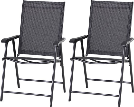 Klapstoel met armleuningen, set van 2, campingstoel, visstoel, metaal, zwart, 58 x 64 x 94 cm