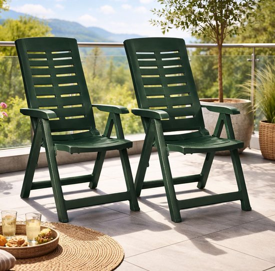 Klapstoelen Set - Tuinstoelen Comfort - Buiten Zitten - 5-voudig Verstelbaar - 60 x 60 x 110 cm - Groen