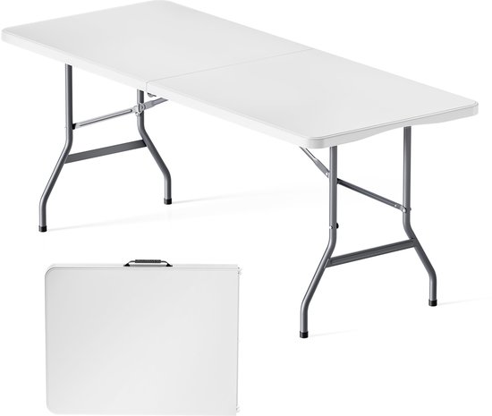 Klaptafel - 180x70 cm - Wit - Inklapbaar Tafel - Weerbestendig van Merkloos