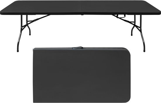 Klaptafel 244 cm - Draagbare Heavy Duty Vouwtafel met Handvat - Multifunctioneel voor Camping Picknick Indoor Outdoor - Kunststof - Zwart