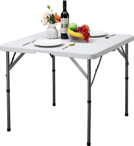 Klaptafel 87 cm - Picknicktafel in hoogte verstelbaar - Vierkant - Tuin barbecue restauratie - Feest keuken buiten binnen Vouwtafel