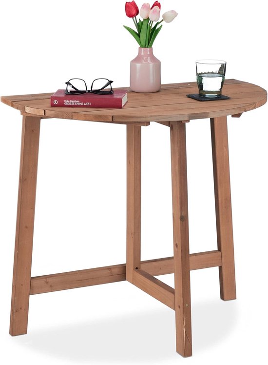 Klaptafel Halfrond voor Balkon en Tuin - Ruimtebesparend en Weerbestendig Hout 74 x 80 x 50 cm