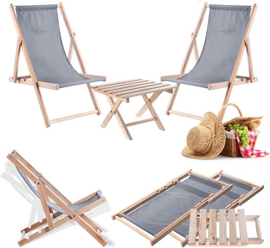 Klaptafel met stoelen - Bijzettafel tuintafel - Balkon terras camping - Ruimtebesparend inklapbaar - Hoogte 37 cm - Grijs