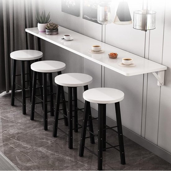 Klaptafel Muurbevestiging - Opklapbaar Bureau - Ruimtebesparend Werken - Inklapbaar Ontwerp - Lang Smal - Wit