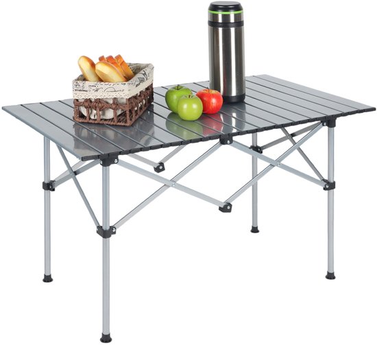 Klaptafel - oprolbaar blad - 55 x 95 x 53 cm - staal - met zak - zilver