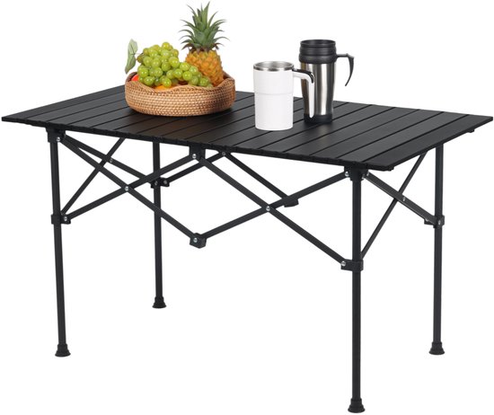 Klaptafel - oprolbaar blad - 55 x 95 x 53 cm - staal - met zak - zwart van Merkloos