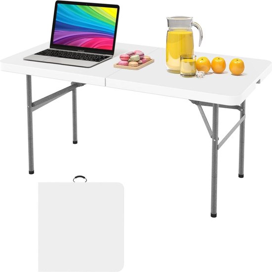 Klaptafel voor camping tuintafel van HDPE poten grijs gelamineerd staal 122 x 61 cm transporttafel voor BBQ picknick camping - inklapbaar - Lichtgewicht - Draagbaar camping table van Merkloos