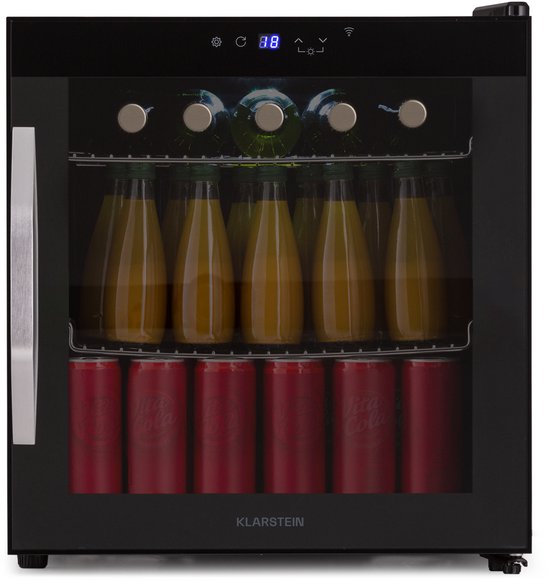 Klarstein Coachella 50 Onyx Dranken Koelkast - 47L Slimme Dranken Koelkast met WiFi, LED Verlichting, Touch Control, 5-18 °C Koeling, Panoramische Glazen Deur, Zwart