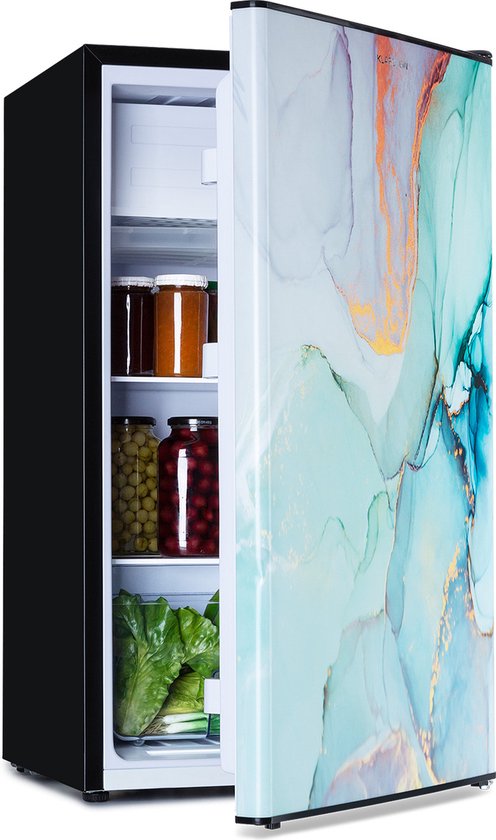 Klarstein CoolArt koel-vriescombinatie - Koelkast met 2 koelstanden, designfront, 5-traps thermostaat, 0 tot 10 °C, inhoud: 79 liter, design: pastel
