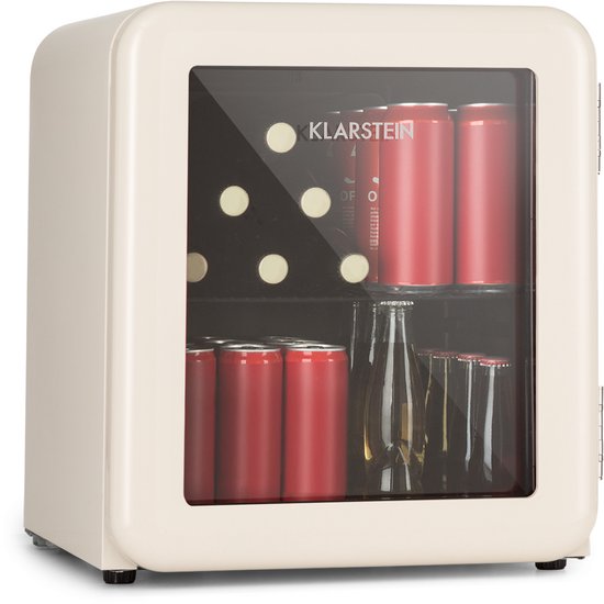 Klarstein Drankkoeler minikoelkast met glazen deur, 48 liter minikoelkast voor kamer en kantoor, kleine met uitneembaar schap, kleine koelkast, binnen-/buitenkoelkast, stille werking, 0-10 °C - Verstelbaar Compact - Drankkoelkast