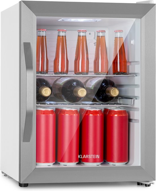 Klarstein Flessenkoelkast Beersafe Crystal White bierkoelkast, drankkoelkast met glazen deur, koelkast, met een inhoud van 33 liter - LED - RVS - Touch - Bottle Cooler - Bierkoeler - Drankkoeler